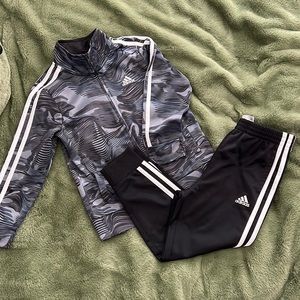 Adidas track suit set, black & grey with white stripes and logo, sz 5 little kid